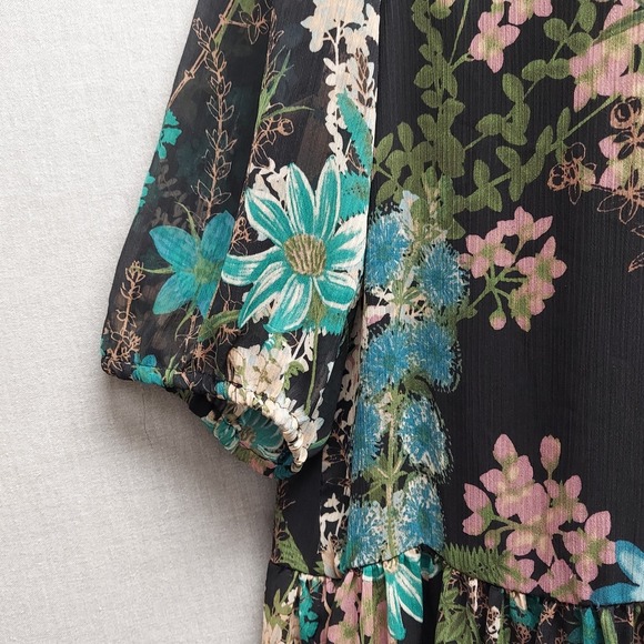 Melonie T Dress Floral Tiered Ruffle Neck Whimsigoth Fairy Goth Cottagecore M - Picture 5 of 16